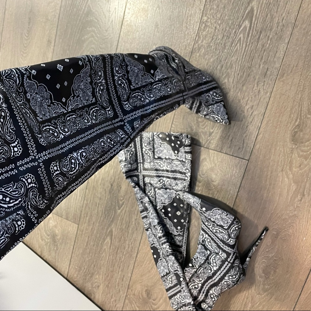 thigh high boots, bandana print from pretty little thing, worn once